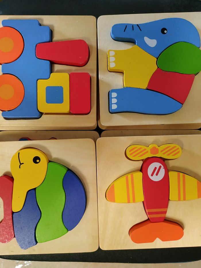 Gros Lot jouet bois vintage puzzle 3D Montessori, chien, puzzle animaux et maman - photo numéro 7