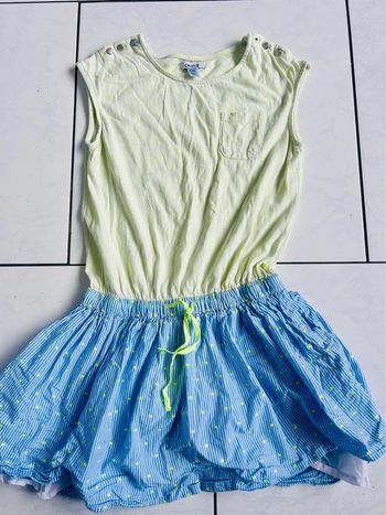 Robe okaidi jaune et bleu, fines rayures