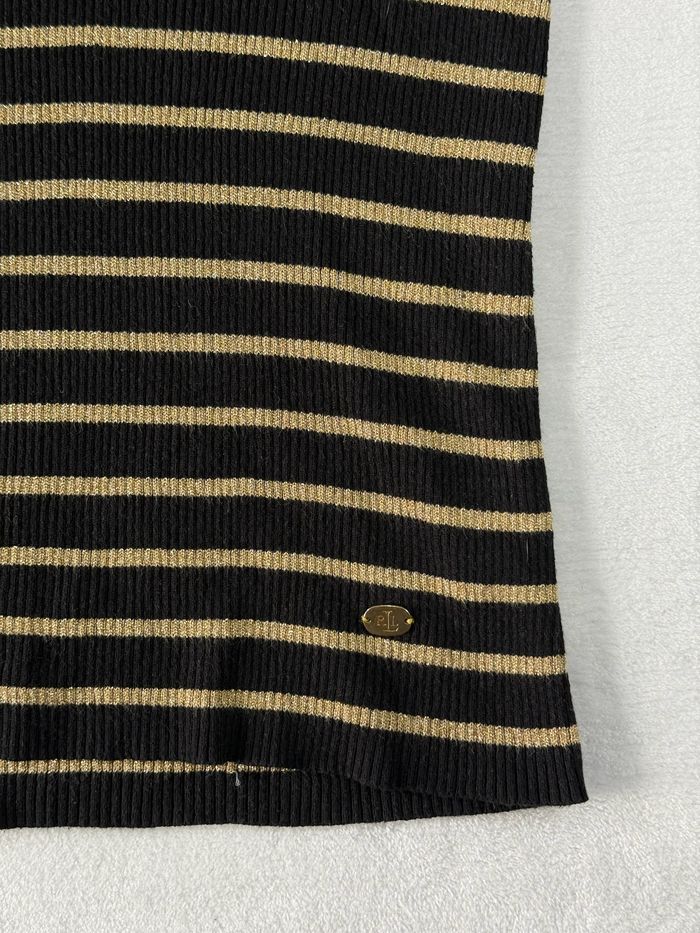 Pull à col roulé Ralph Lauren Femme Taille S Rayé Noir et Jaune, Parfait État - photo numéro 2