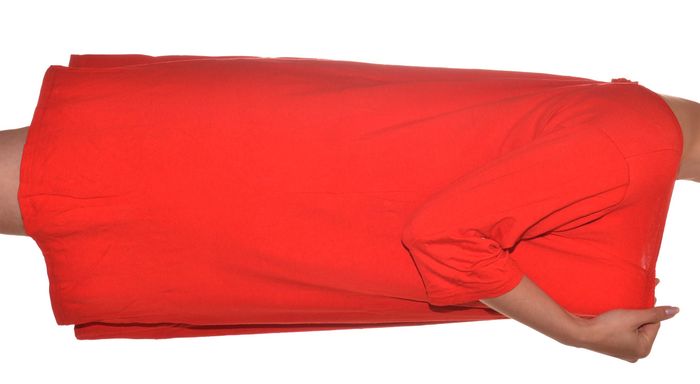 robe d'été rouge uni manches 3/4 élastiquée fluide taille L - photo numéro 5