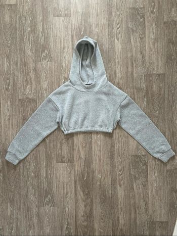 Pull court gris à capuche taille S