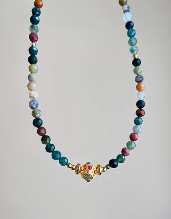 Collier Agate Indienne et talisman Indien