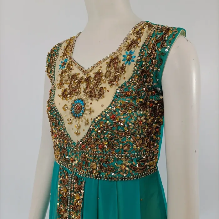 Robe style indienne colorées verte dorée traditionnelle soirée cérémonie A098 - photo numéro 6