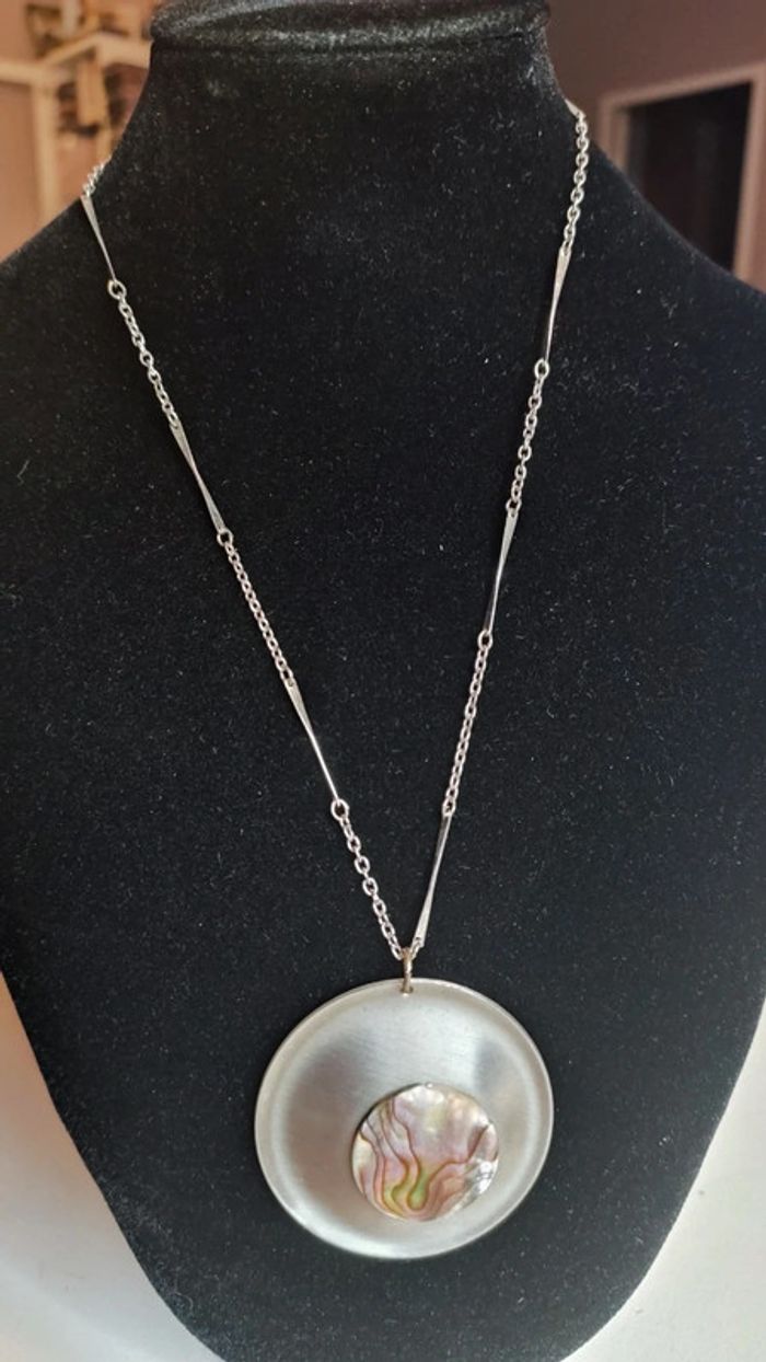 Pendentif nacre acier - photo numéro 3