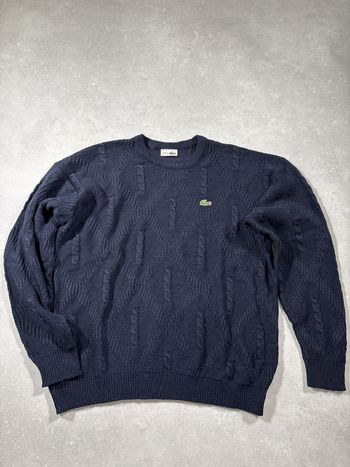 Pull Lacoste bleu marine à torsades en laine