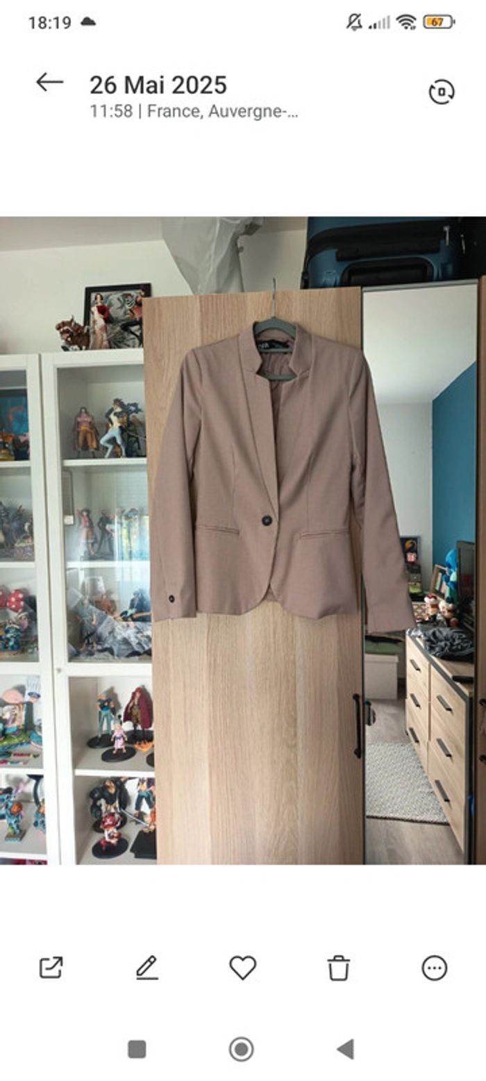 Veste tailleur beige maronné taupe neuf Zara - Taille XS 34