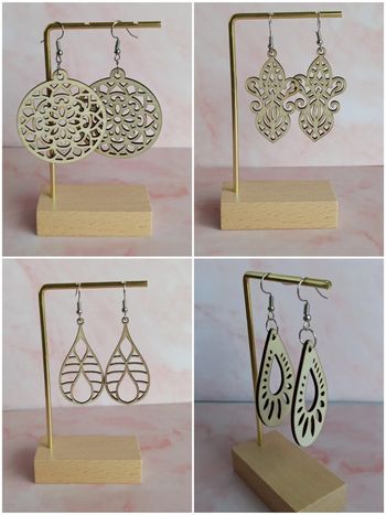 Lots de 4 paires de boucles d'oreilles en bois