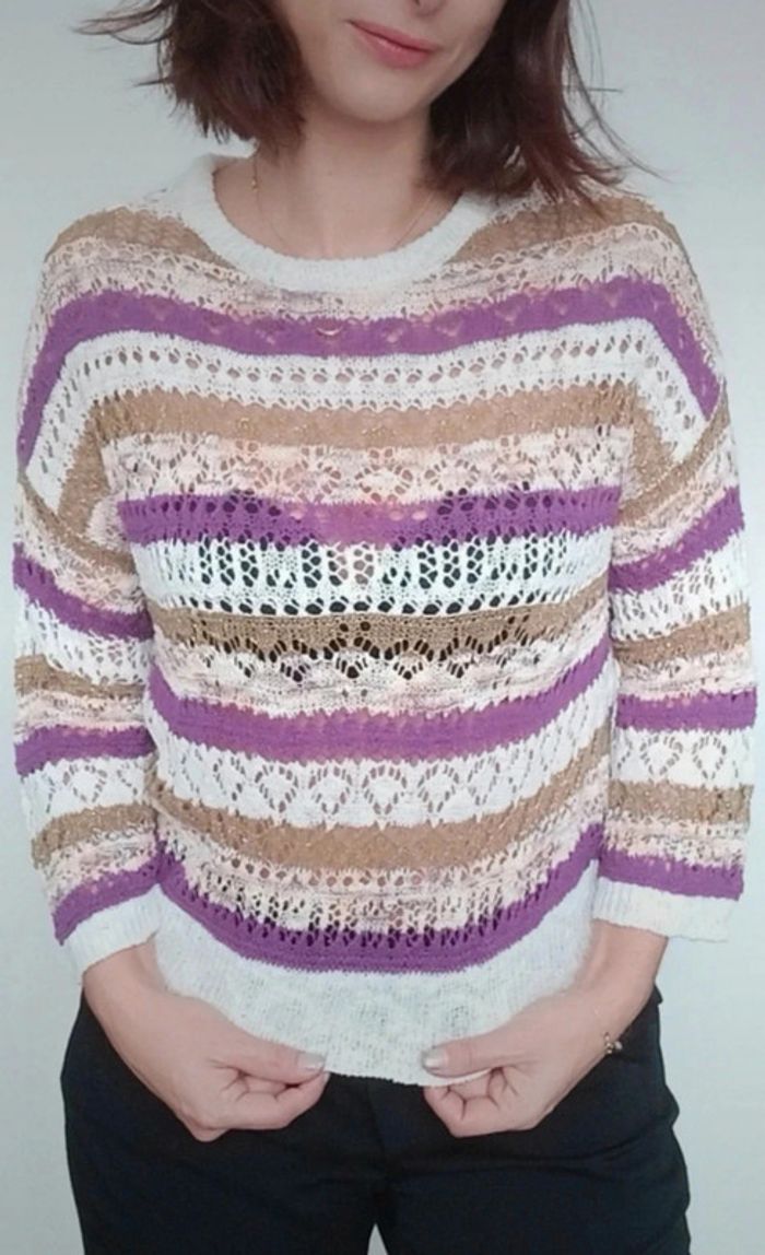 Joli pull fin crochet multicolore Promod taille 38 - photo numéro 4