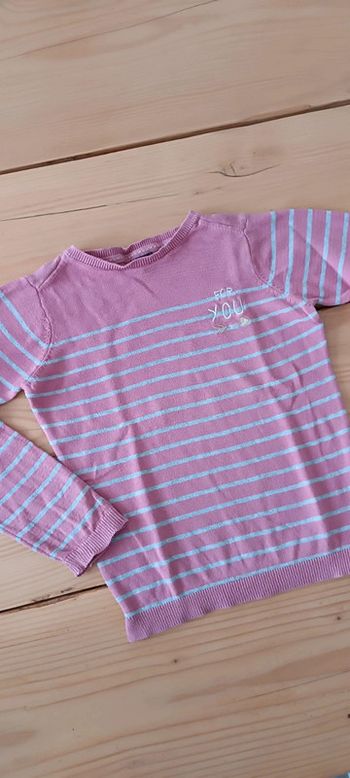 Pull fille 8 ans rayé rose et gris