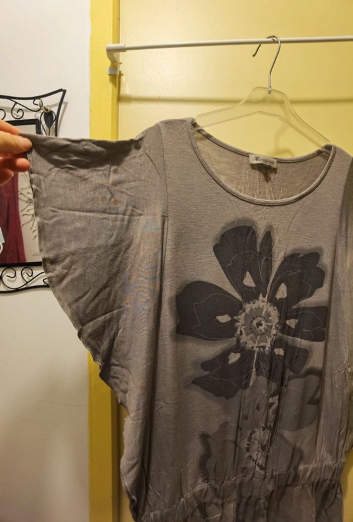 T-shirt gris manche chauve-souris - photo numéro 3