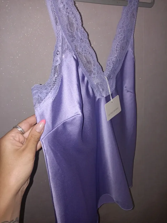 Top mauve satine dentelle - photo numéro 2