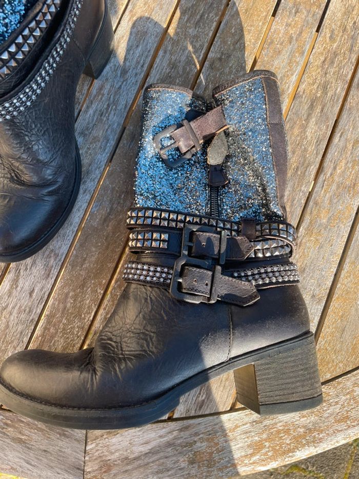 Bottes haute noire pailletées argentée - photo numéro 3