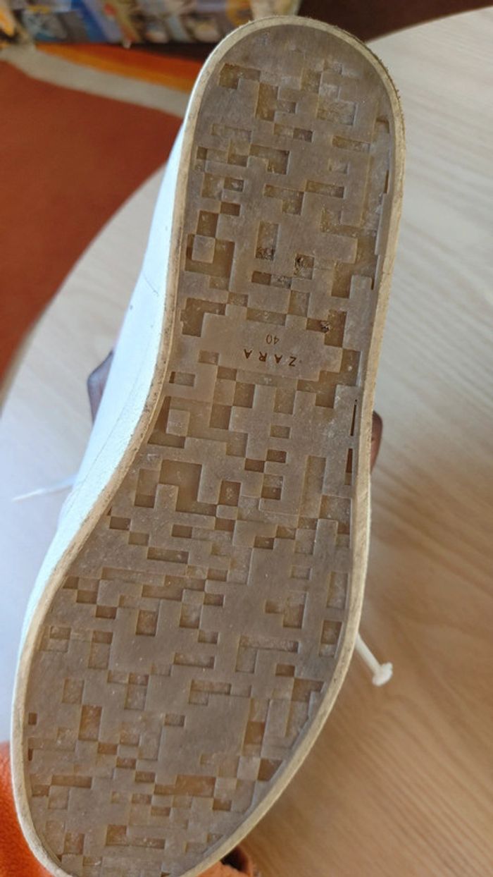 Basket sneakers en cuir zara taille 40 blanche lacet tennis - photo numéro 8