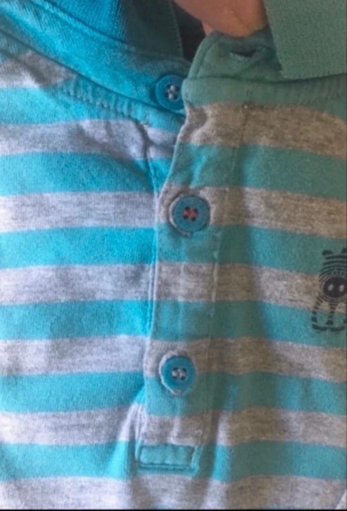 Polo manches longues garçon BON ÉTAT taille 23 mois couleurs turquoise et gris - photo numéro 5