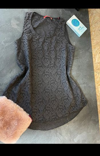 Débardeur blouse dentelle gris transparence taille 36 Esprit