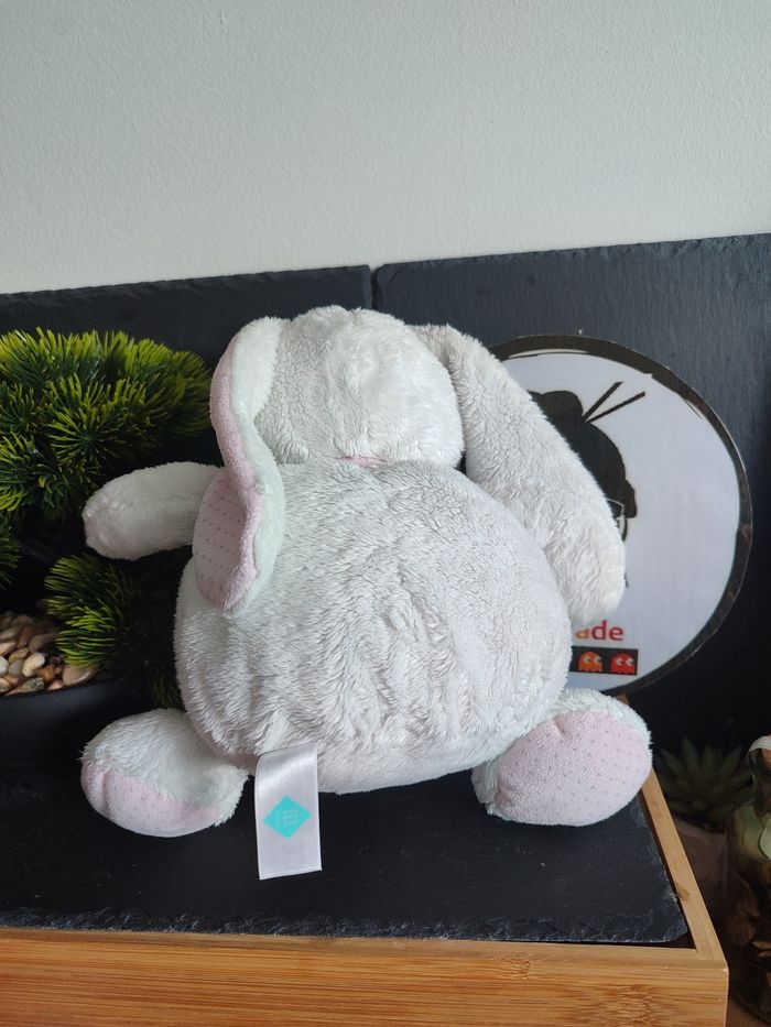 Tex Baby Mon ange peluche lapin blanc rose écharpe pois boule marron Doudou - photo numéro 2