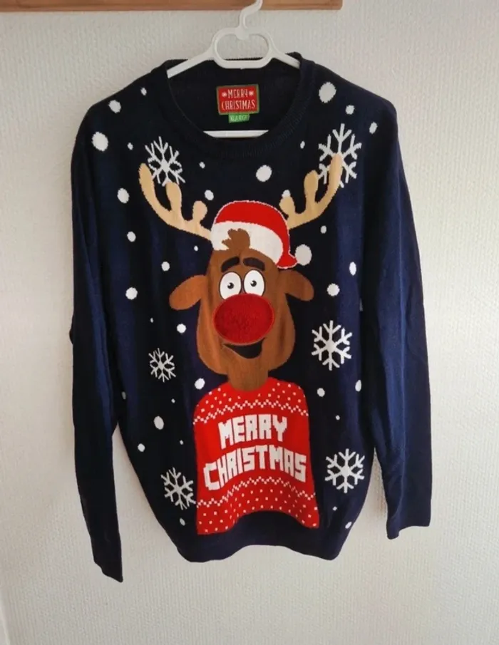 🎅 Pull de Noël Lumineux Merry Christmas - Taille XL
