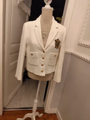 Veste classique tweed blanc Zara M neuve
