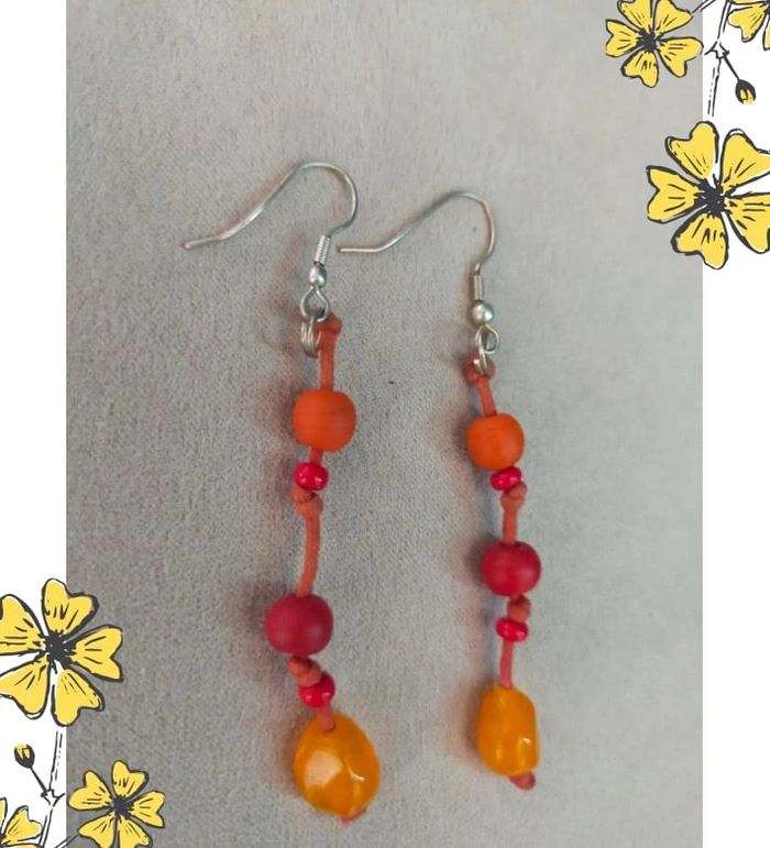 Boucles d’oreilles légères orange & rose – Fil coloré - photo numéro 3