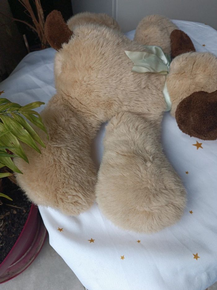 Peluche plush chien dog pound puppy Big grande beige Brown marron crème tâche cuddle allongé couché - photo numéro 6