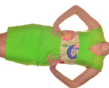 robe cintrée sans manches vert pomme uni vintage taille S col V