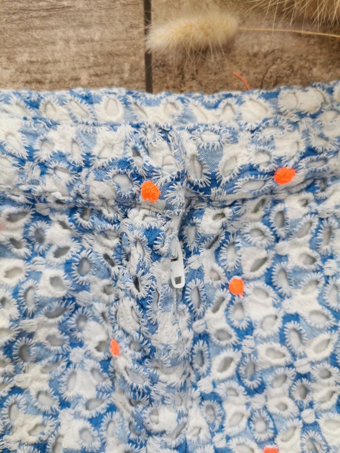 🌺Très joli short Billieblush dentelle fille 12mois bleu blanc corail - photo numéro 5