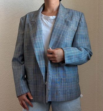 Veste blazer motif prince de galle carreaux gris noir Weinberg Paris vintage 90s taille L/XL