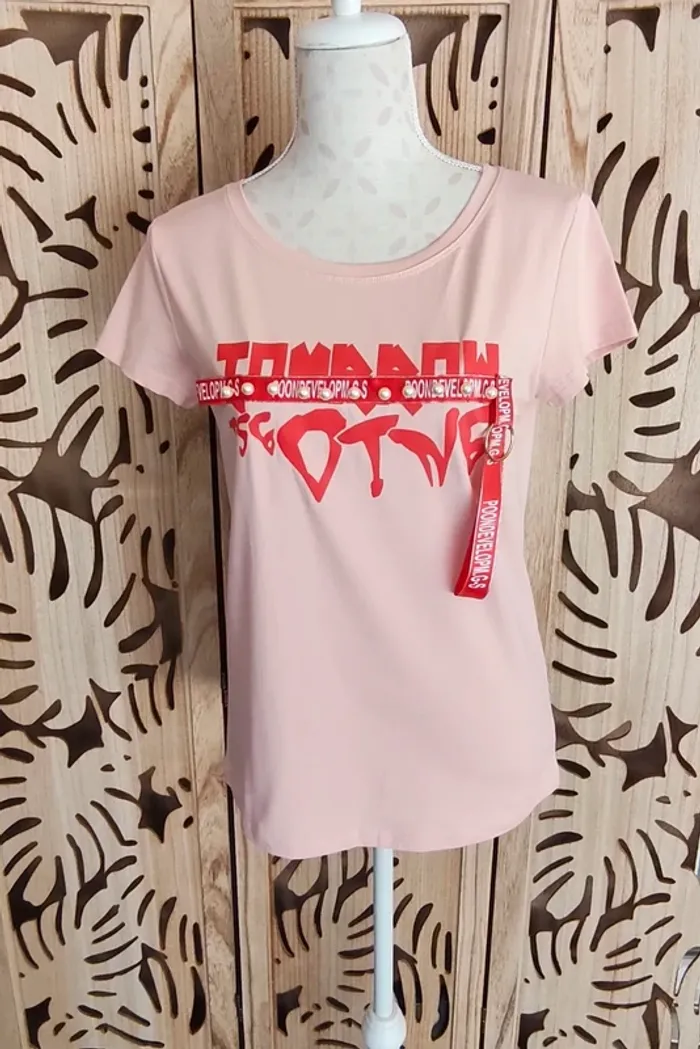Tee shirt impression, perles J&H Fashion