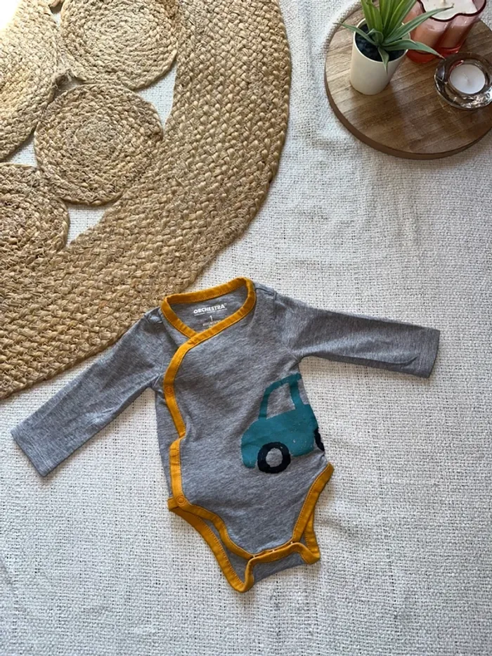 Body garçon Orchestra – 1 mois – Gris motif voiture