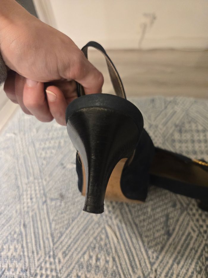 Escarpins Slingback Yves Saint Laurent Vintage en Daim Bleu Marine - T. 37.5 - photo numéro 10