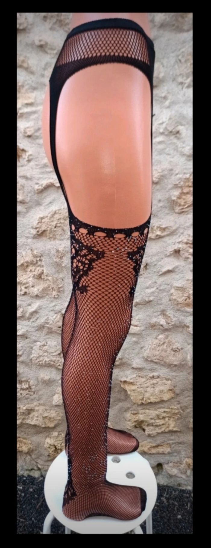 Collant résille fantaisie (n°74) style porte-jarretelles  strass - photo numéro 4
