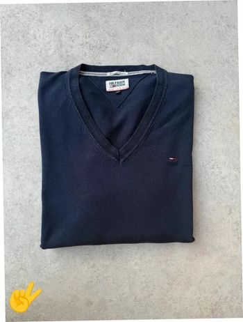 Pull Tommy Hilfiger Col V Taille M bleu Femme Women PULL198