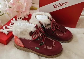 Bottes Bottines Cuir Zip Extérieur Fourré Kickers T27