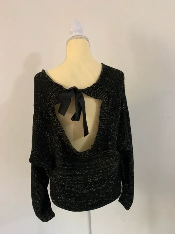 Pull noir pailleté dos nu – Khaan – Taille L - photo numéro 3