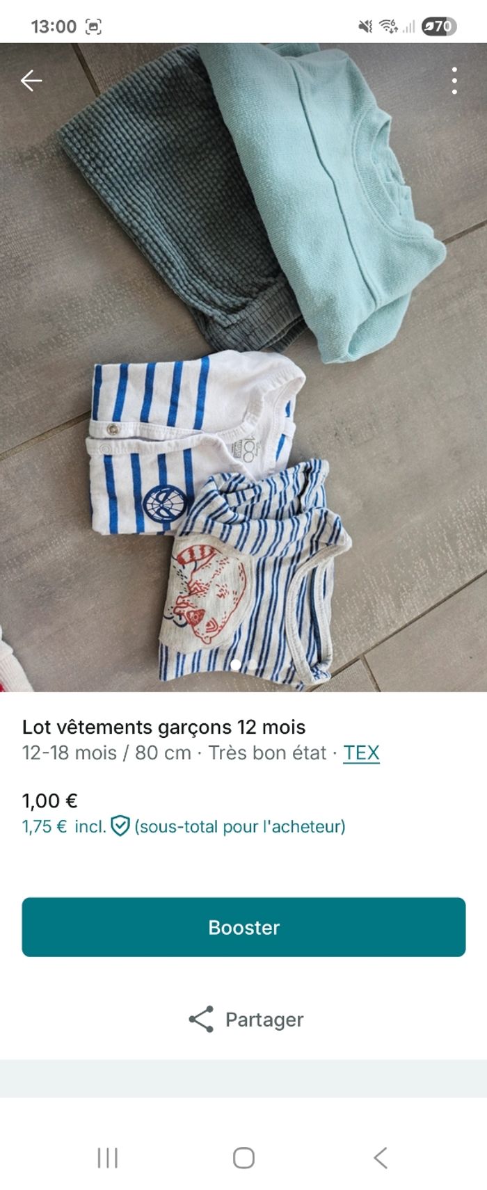 Lot vêtements garçons 12 mois