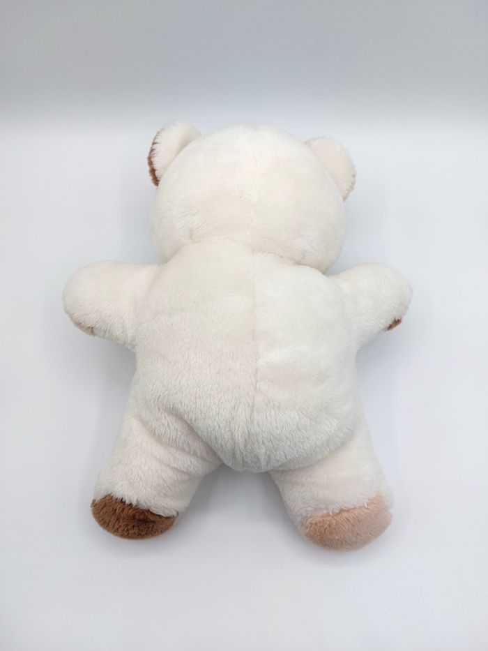 Ancien doudou peluche ours blanc beige BOULGOM marron Vintage 30 cm yeux durs - photo numéro 3