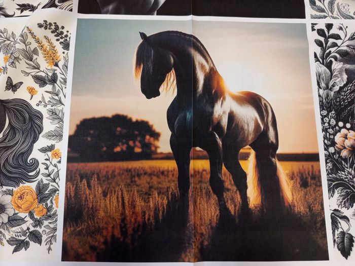 6 panneaux tissu coton 45x45cm motifs Chevaux - photo numéro 7