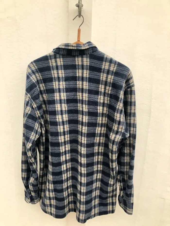 Lumberjack Flannel Plaid Polaire shirt chemise blue beige Mens XL / XXL - photo numéro 8