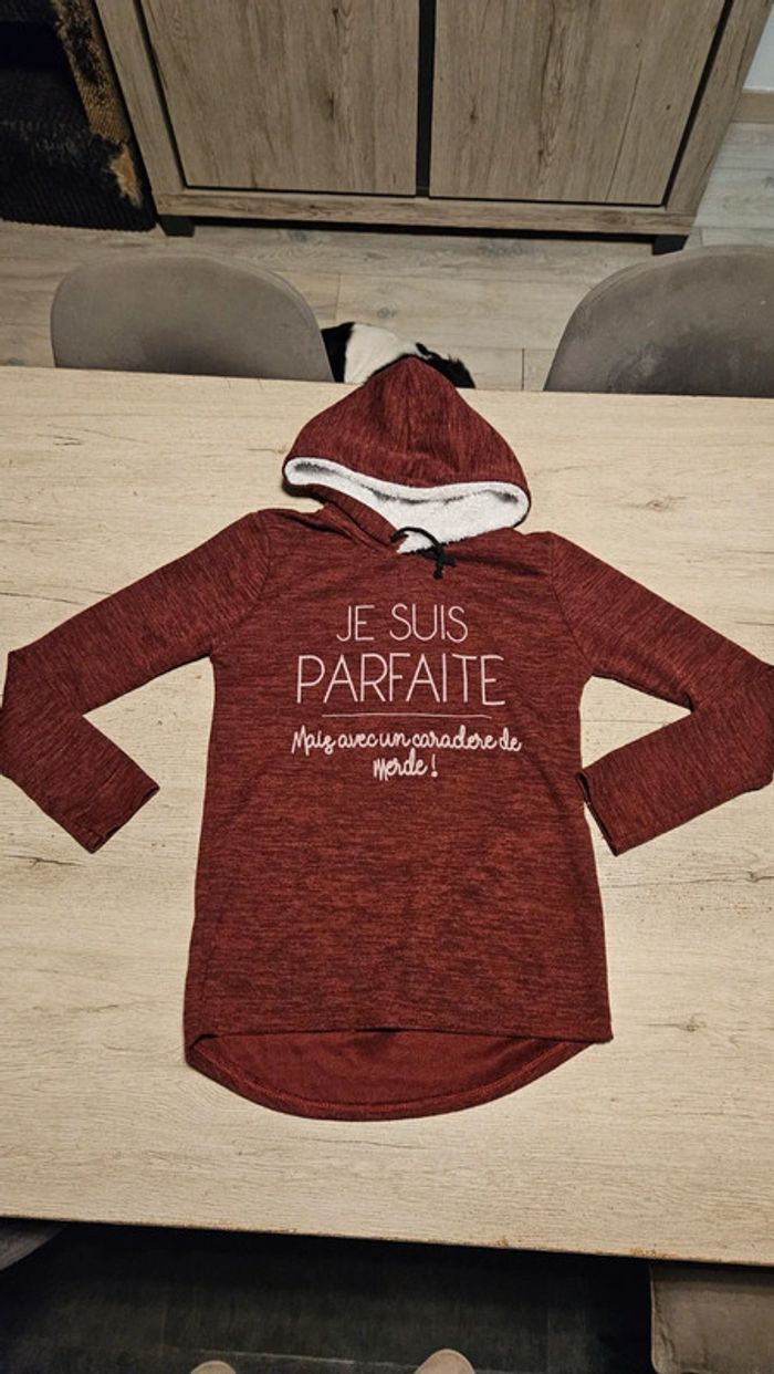 Sweat à capuche bordeu mauve à manches longues, made in Italy, taille XS/S - photo numéro 2