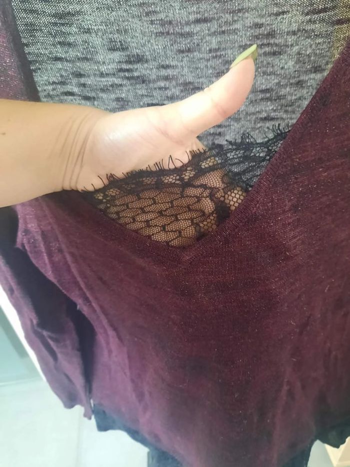 Petit pull camaieu femme mauve à pailettes taille M - photo numéro 4