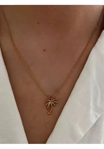 Collier palmier doré en acier inoxydable – Chaîne ajustable – Neuf