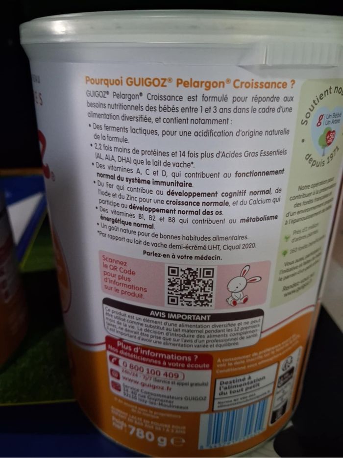 2 boîtes de lait Guigoz perlargon croissance 3, remise 30 % avec code - photo numéro 2