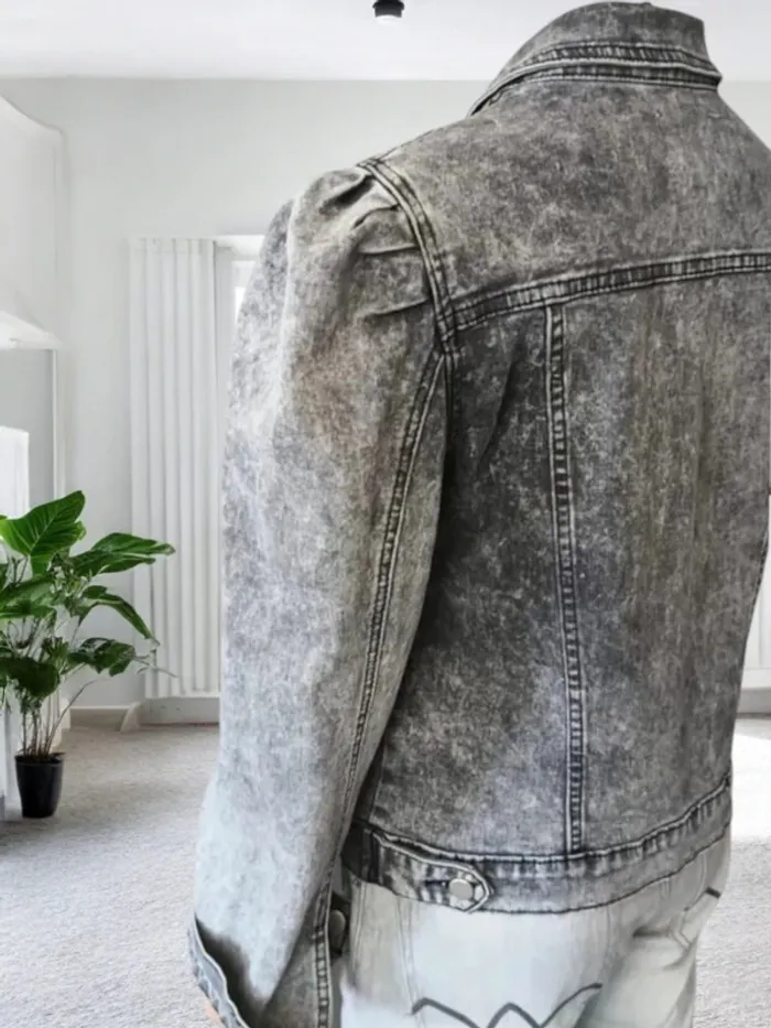 Veste jean Redial ,nuances de gris ,épaules froncés ,coupe droite , stretch - photo numéro 7