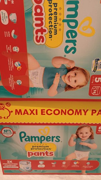 2 carton de douche pampers premiume protection taille 5 pants
