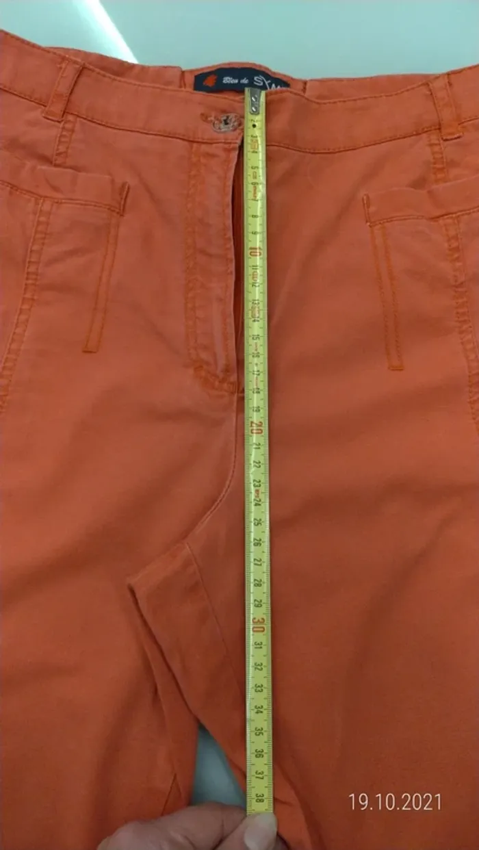Jean 98% coton droit taille haute corail - photo numéro 8