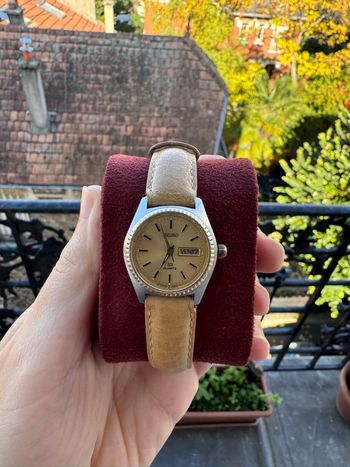 Montre Seiko Quartz vintage dorée – Années 70/80 – Pile neuve – Bracelet cuir ZRC fait main