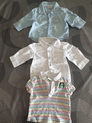 N°8 Lot de 2 Chemises manche longues et 1 Tee-shirts manches courtes Garçon (3 mois)