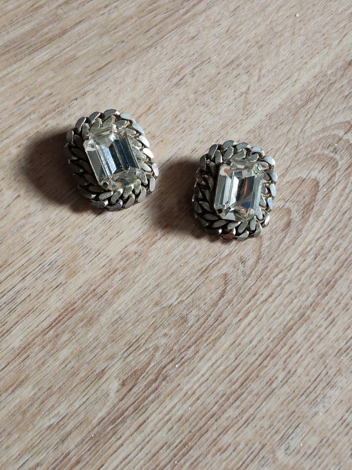 Clips vintage verre au contour tressé en métal argenté - photo numéro 2