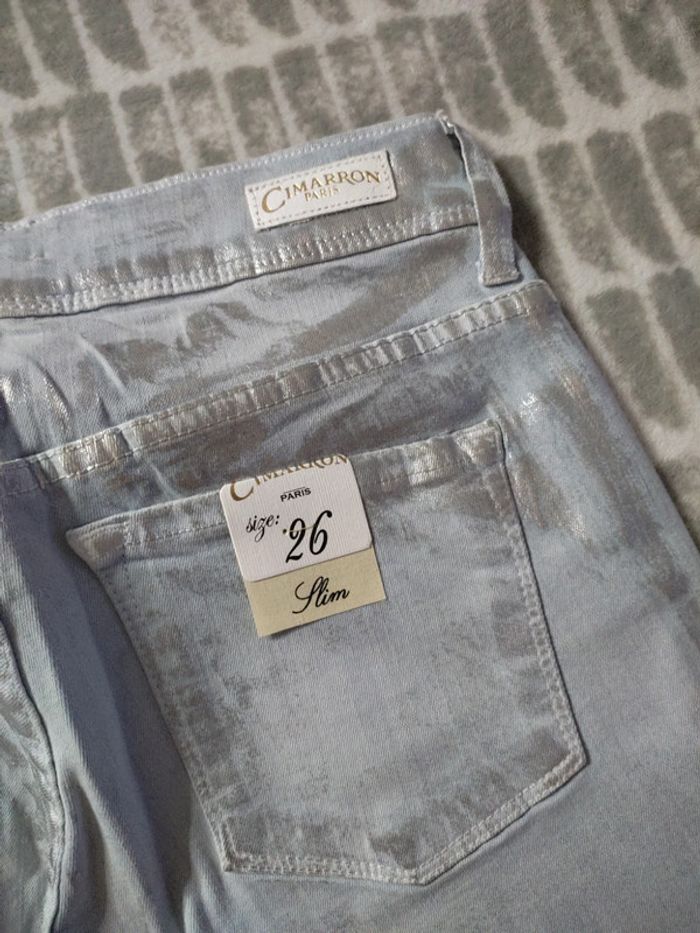 Jeans slim skinny stretch bleu clair argenté Cimarron taille 36 Neuf - photo numéro 8