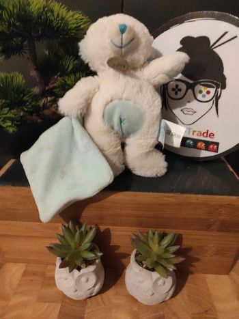 Doudou Ours Blanc Baby Nat' BN743 Pantin Plush  Mouchoir Plat #geektradedoudou